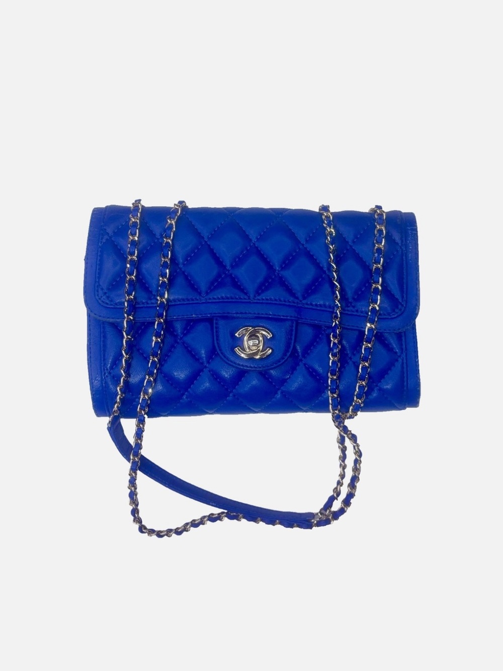 CHANEL Lambskin Quilted Flap Crossbody Bag in Cobalt Blue with Silver Hardware